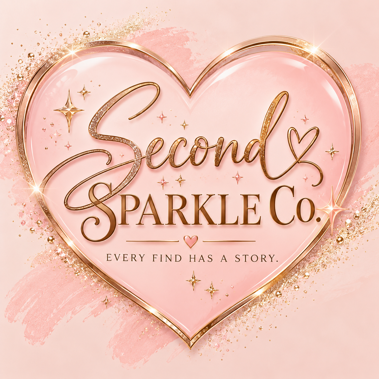 Second Sparkle Co. pink and gold heart logo. Every find has a story.